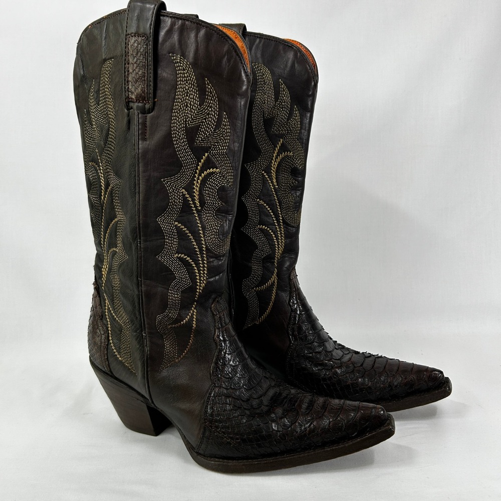 Ciceg Brown Leather & Exotic Skin Pointed Toe Western Cowboy Boots 7.5 Woman's